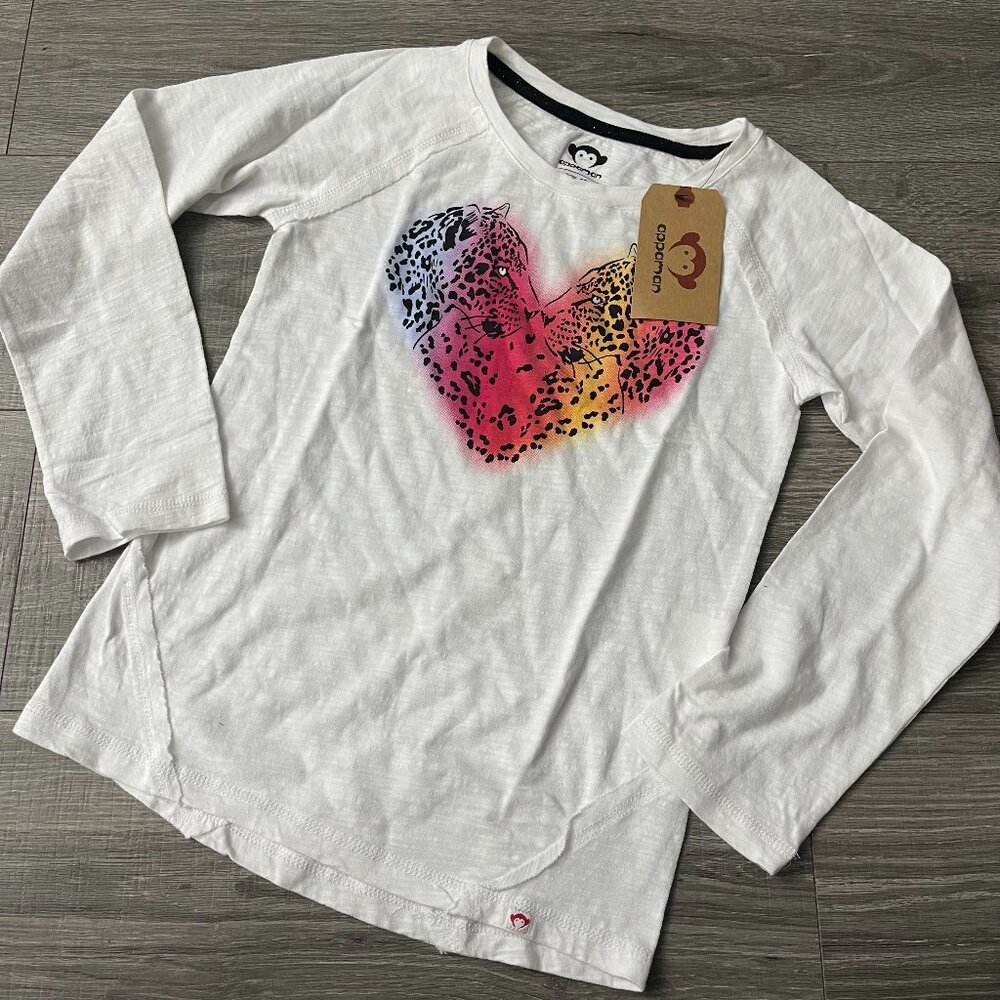 NWT Appaman White Heart Mirrored Leopard Colorful Long Sleeve Shirt Girl Size 12